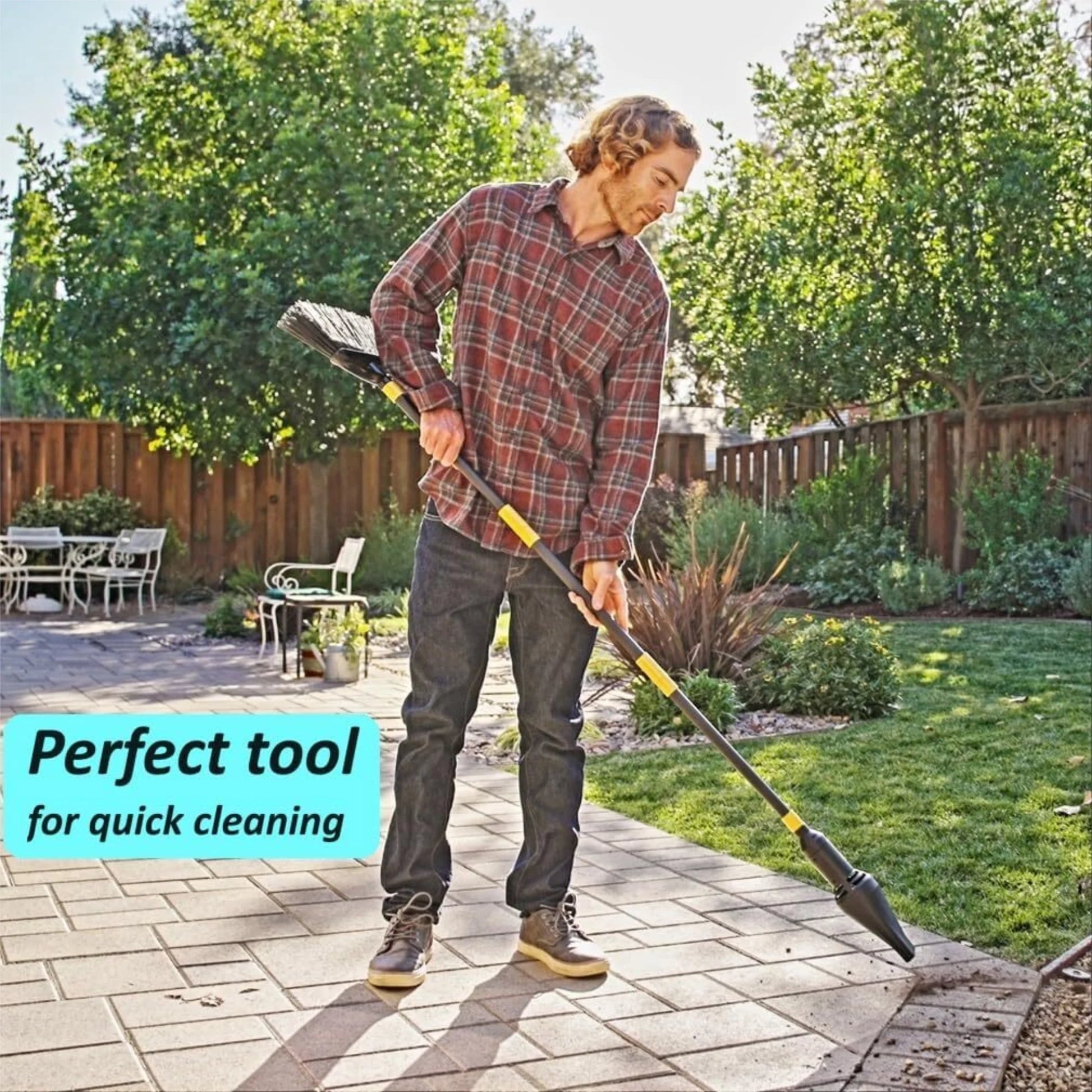 Outdoor Broom with Built-In Lightweight Rechargeable Cordless Leaf Blower | Collapsible Broom for RV, Camping, Deck, Patio or Balcony