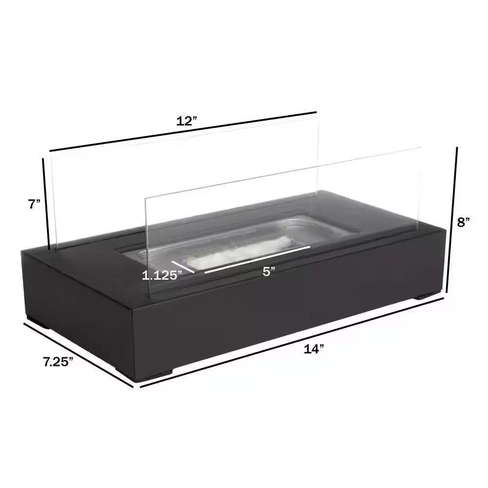 Bio Ethanol Tabletop Fire Pit, Rectangular Indoor or Outdoor Ventless Fireplace, Black