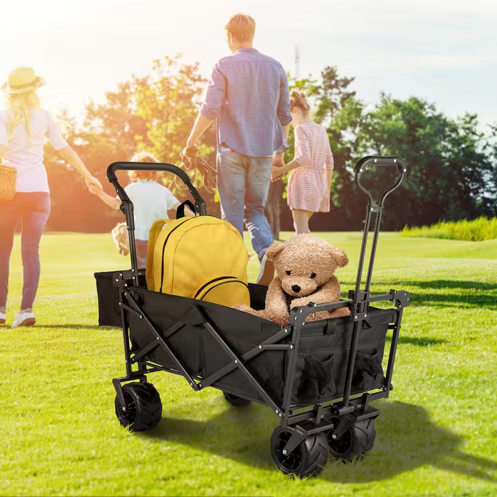3 Cu. Ft. Steel Extra Large Collapsible Garden Cart with Removable Canopy, Folding Wagon Utility Carts with Wheels