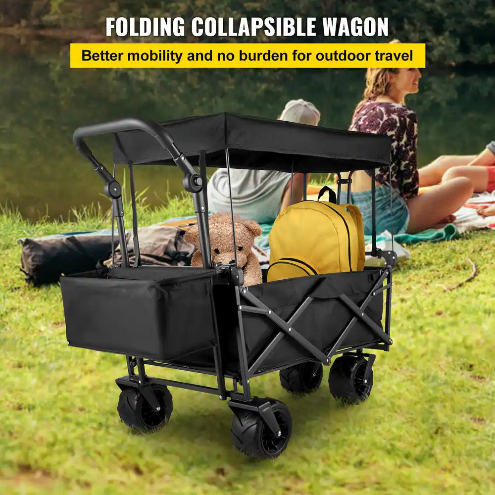 3 Cu. Ft. Steel Extra Large Collapsible Garden Cart with Removable Canopy, Folding Wagon Utility Carts with Wheels