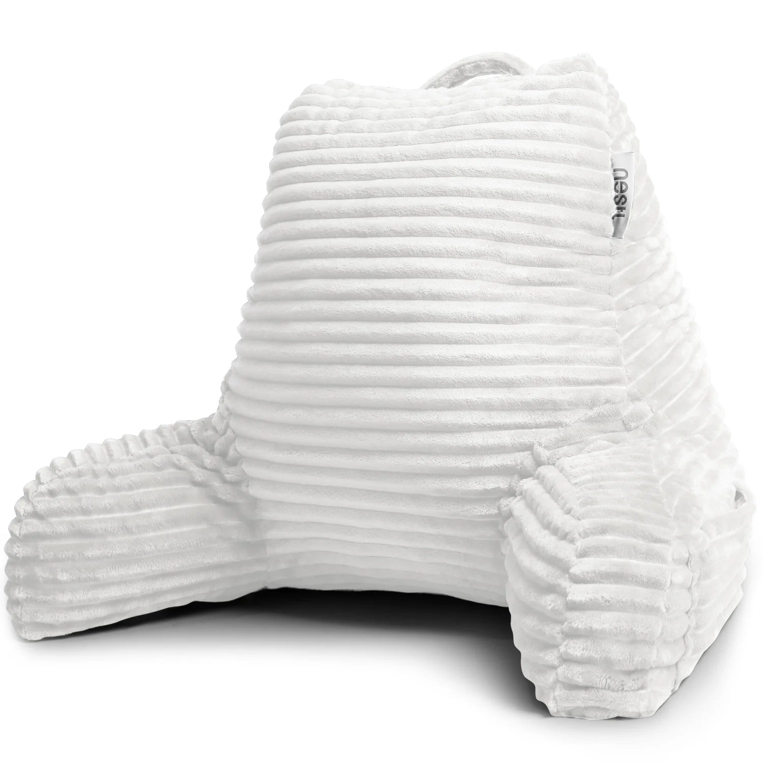 Backrest Reading Pillow, Back Support Pillow with Arms, Shredded Memory Foam Bed Rest Pillow, White