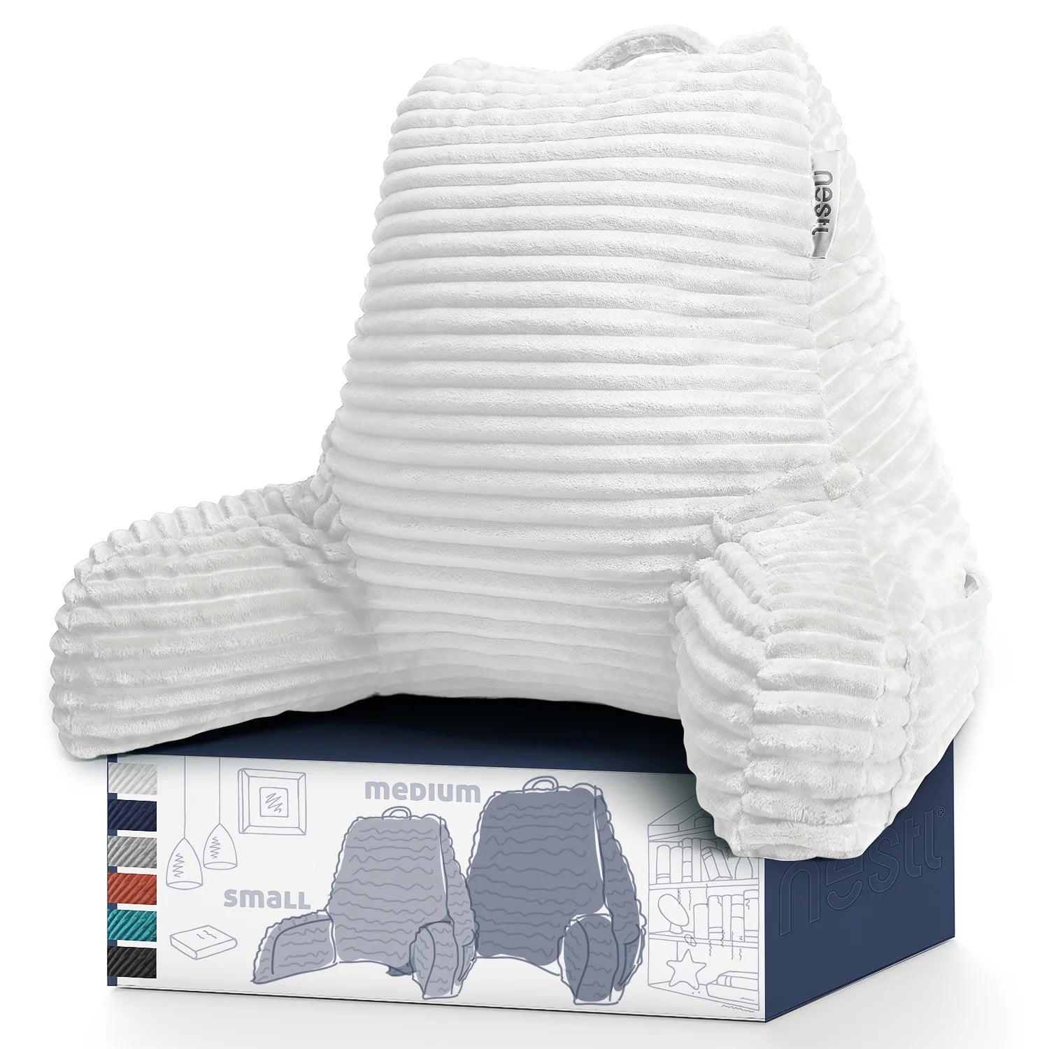 Backrest Reading Pillow, Back Support Pillow with Arms, Shredded Memory Foam Bed Rest Pillow, White