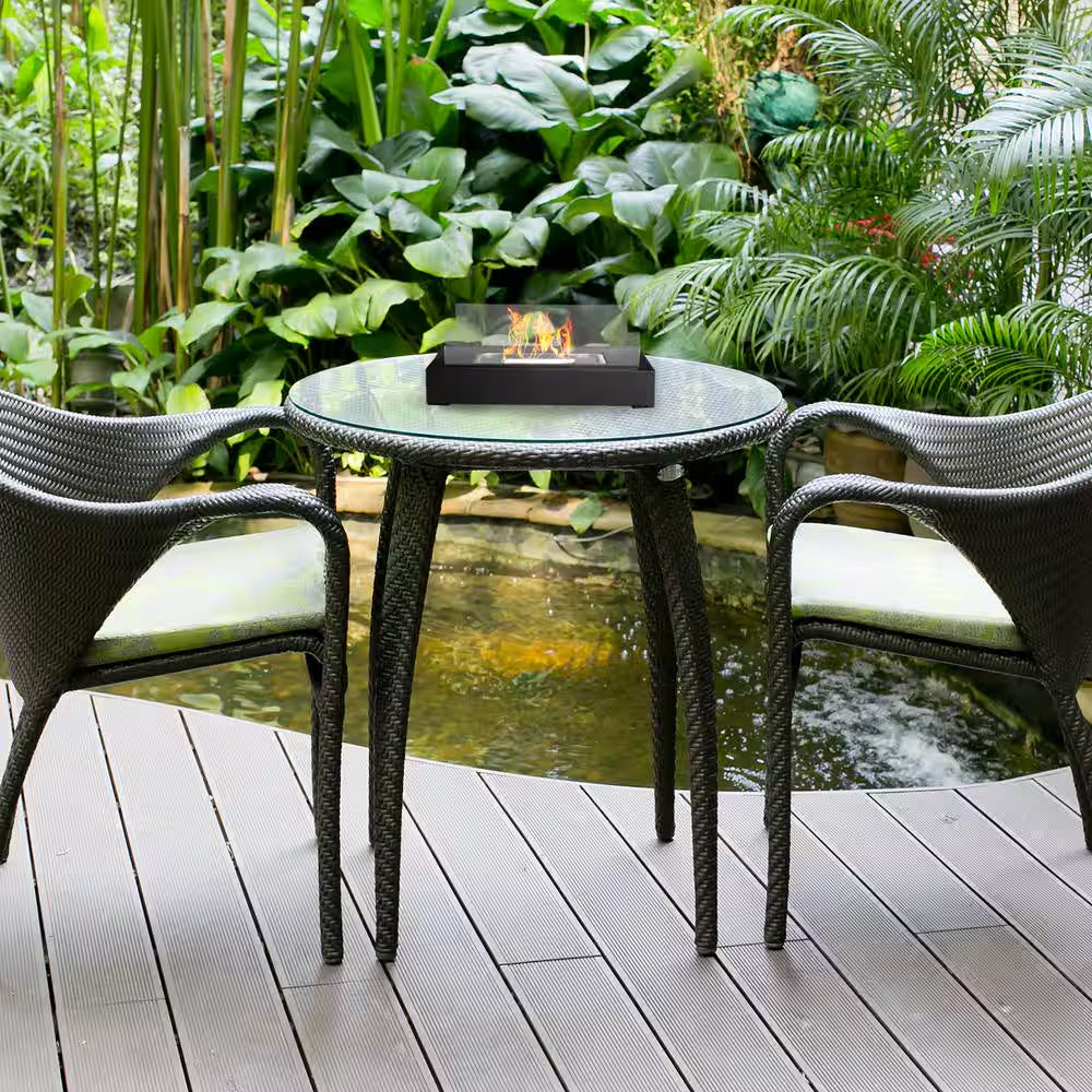 Bio Ethanol Tabletop Fire Pit, Rectangular Indoor or Outdoor Ventless Fireplace, Black
