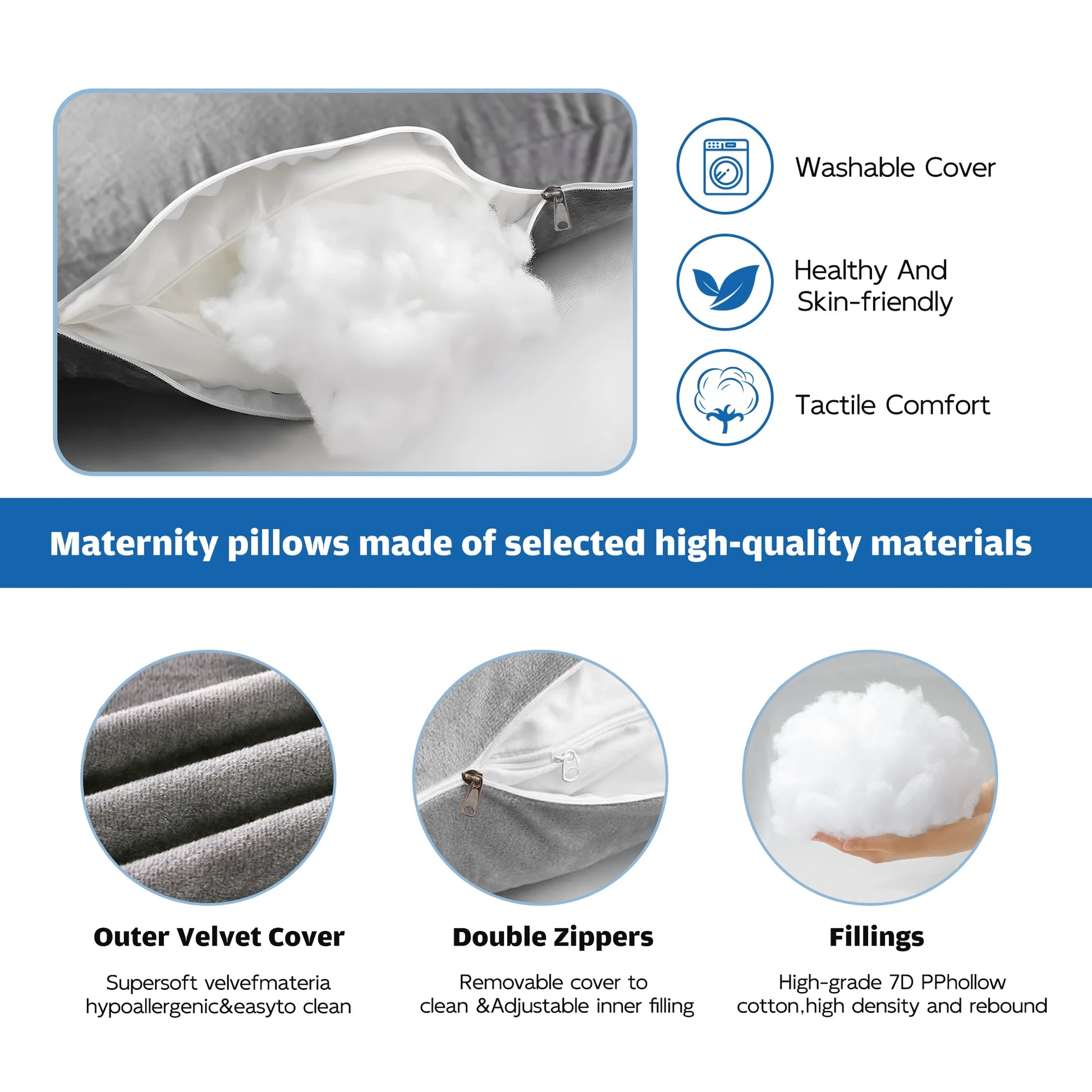 Pregnancy Pillow U Shaped Full Body Soft Maternity Pillow 70 Inch with Removable Velvet Cover