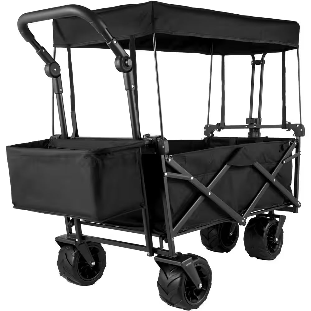 3 Cu. Ft. Steel Extra Large Collapsible Garden Cart with Removable Canopy, Folding Wagon Utility Carts with Wheels