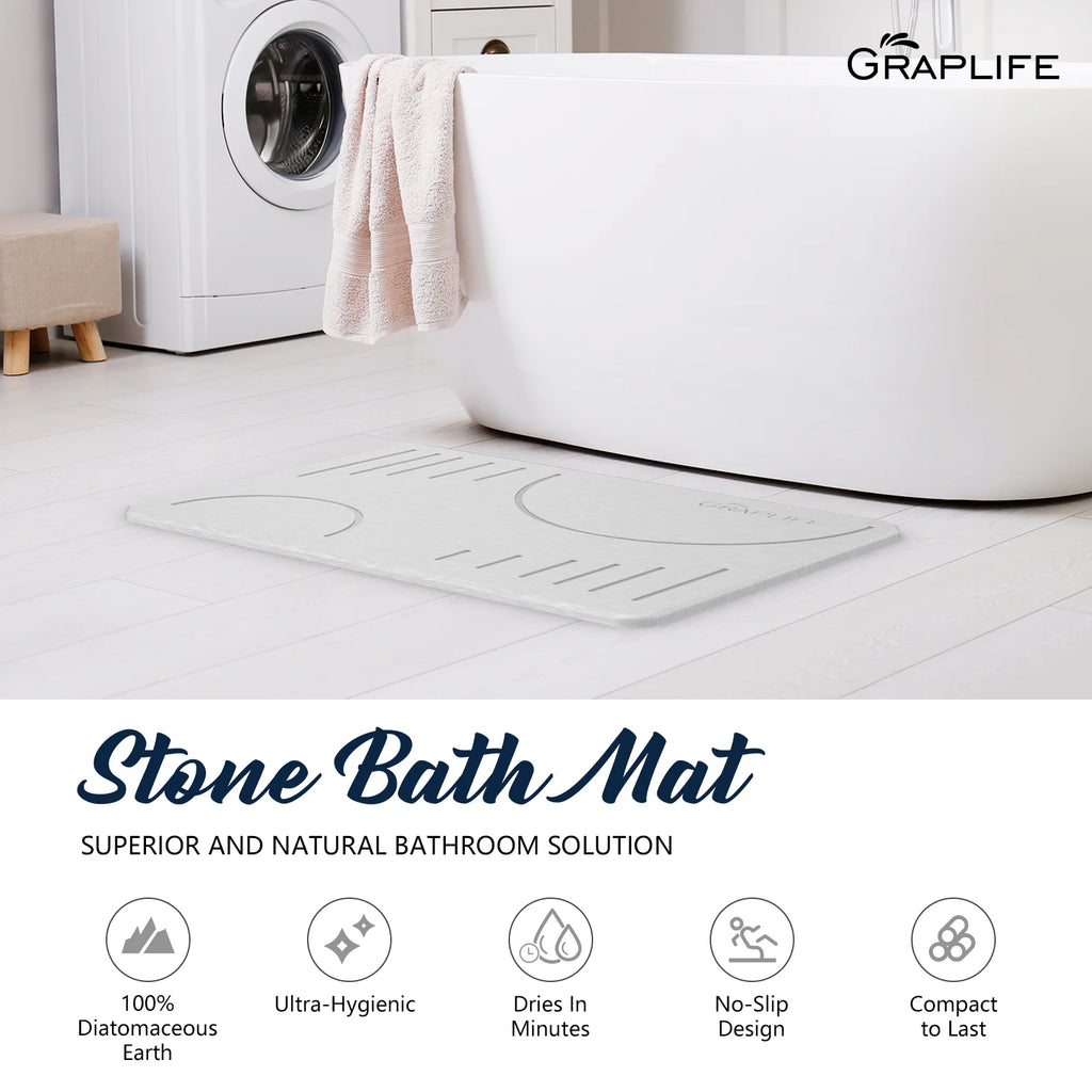 Stone Bath Mat, Super Absorbent Bathroom Mat, Quick Drying Non-Slip Shower Mat 24"X15 White
