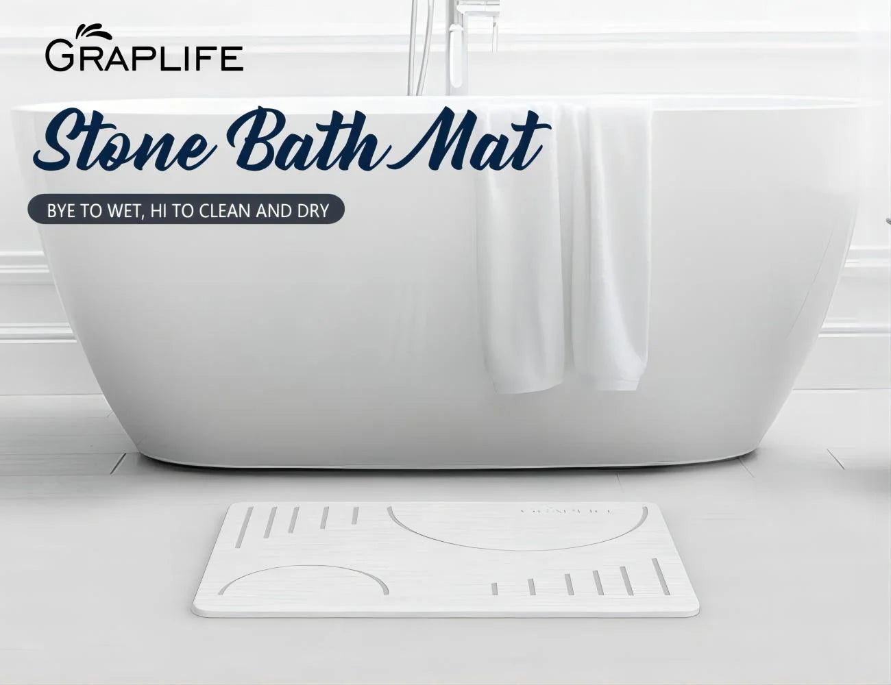 Stone Bath Mat, Super Absorbent Bathroom Mat, Quick Drying Non-Slip Shower Mat 24"X15 White