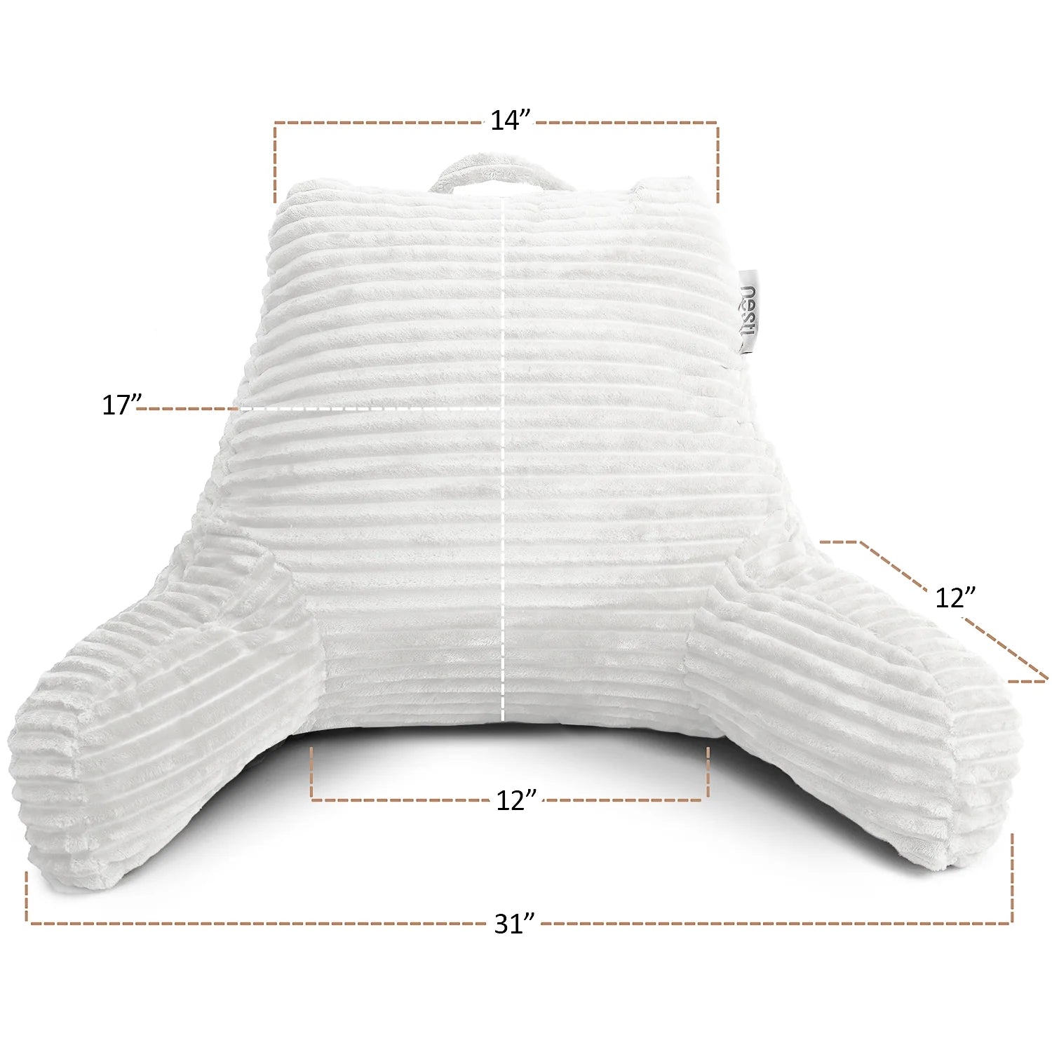 Backrest Reading Pillow, Back Support Pillow with Arms, Shredded Memory Foam Bed Rest Pillow, White