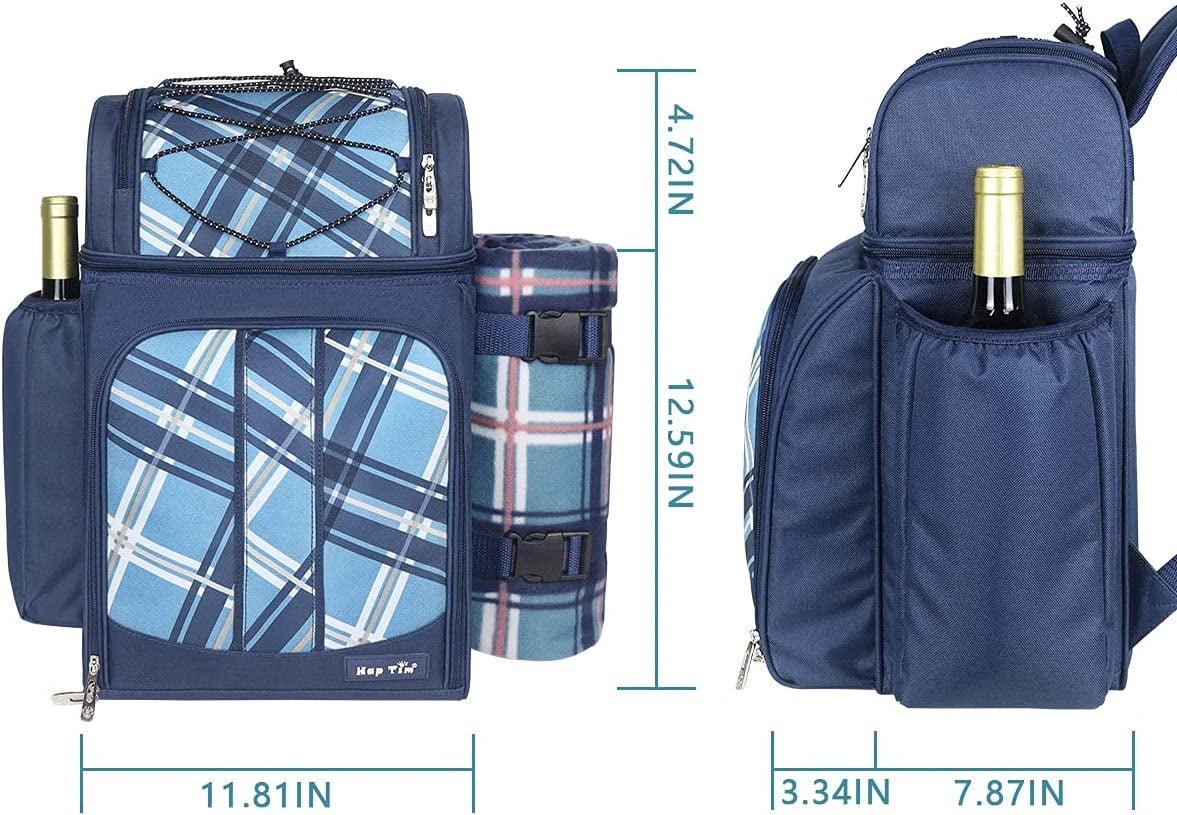 Picnic Backpack for 4 Person with Blanket, Insulated Leakproof Cooler Compartment, Wine Holder, Cutlery Set, Gifts Ideals for Wedding, Housewarming, White Elephant, Bridal Showers(36079-Bl)