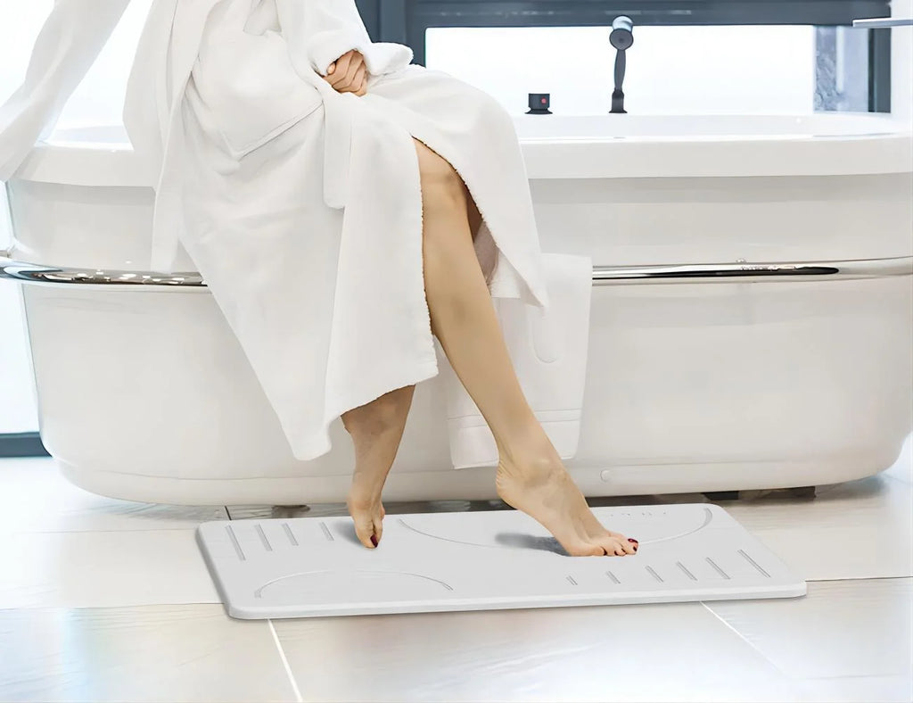 Stone Bath Mat, Super Absorbent Bathroom Mat, Quick Drying Non-Slip Shower Mat 24"X15 White