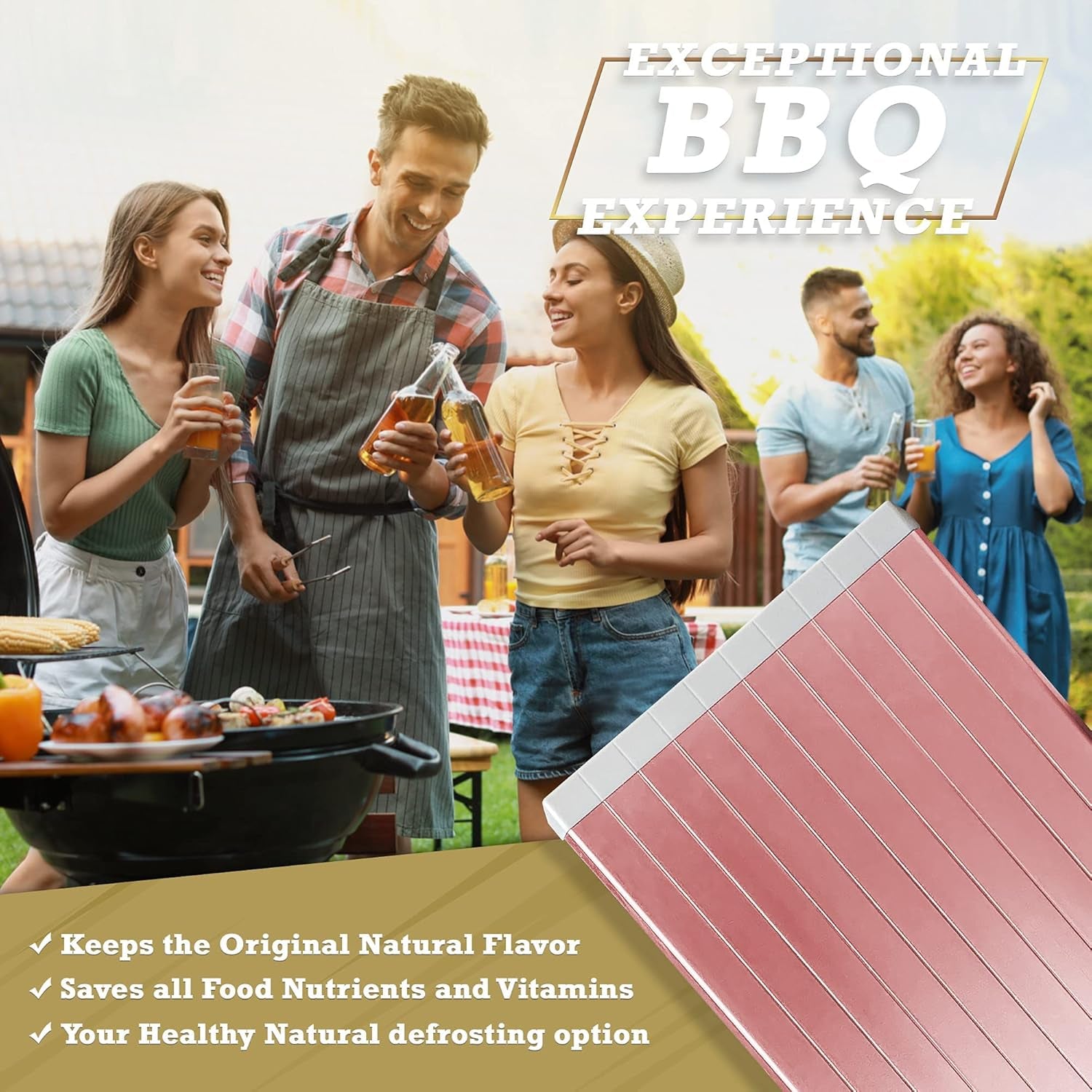 Meat Defroster Tray| BBQ Meat Thawing Tray Large Size| Stylish& Classy Design| Meat Thawing Board | Quick Defrost Tray Thaw Frozen Food, Eco Friendly| Pink