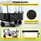 3 Cu. Ft. Steel Extra Large Collapsible Garden Cart with Removable Canopy, Folding Wagon Utility Carts with Wheels