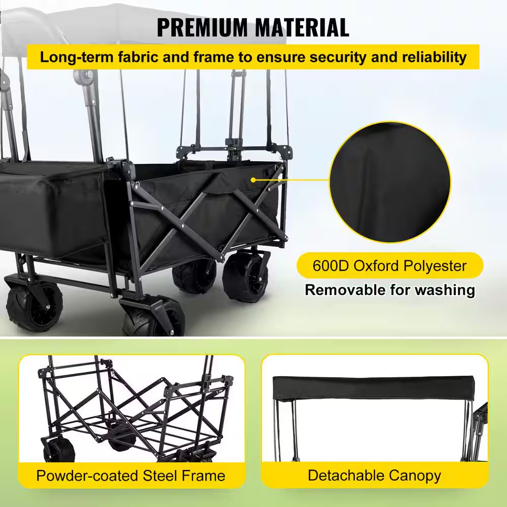 3 Cu. Ft. Steel Extra Large Collapsible Garden Cart with Removable Canopy, Folding Wagon Utility Carts with Wheels