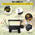 3 Cu. Ft. Steel Extra Large Collapsible Garden Cart with Removable Canopy, Folding Wagon Utility Carts with Wheels