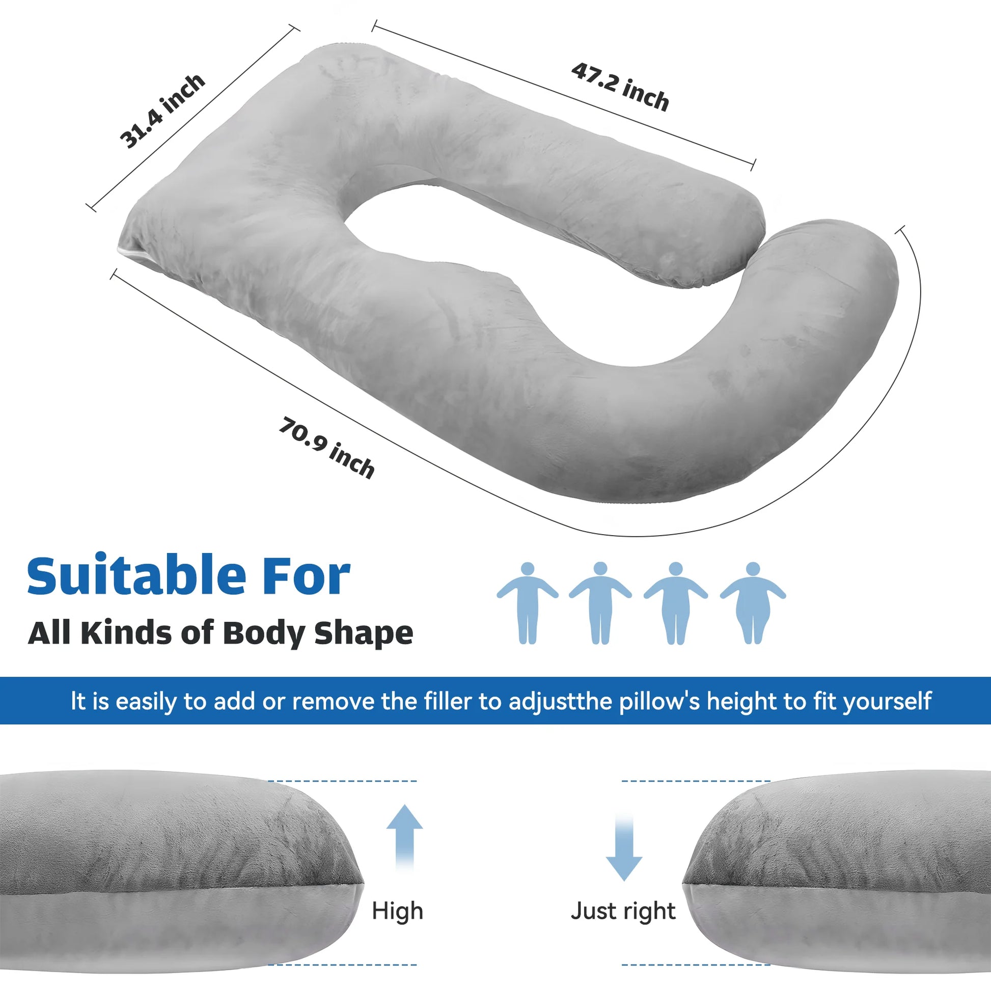 Pregnancy Pillow U Shaped Full Body Soft Maternity Pillow 70 Inch with Removable Velvet Cover