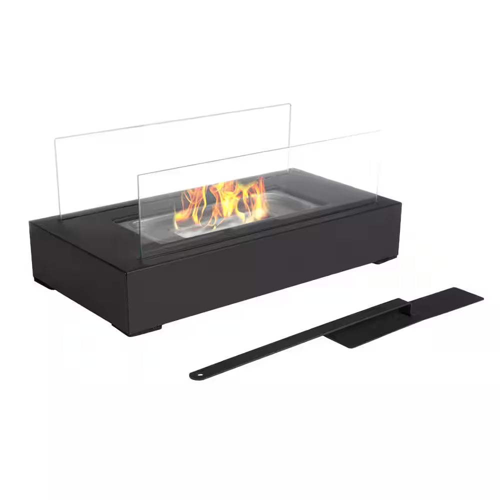 Bio Ethanol Tabletop Fire Pit, Rectangular Indoor or Outdoor Ventless Fireplace, Black