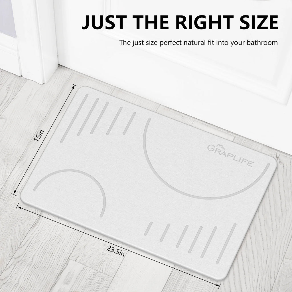 Stone Bath Mat, Super Absorbent Bathroom Mat, Quick Drying Non-Slip Shower Mat 24"X15 White