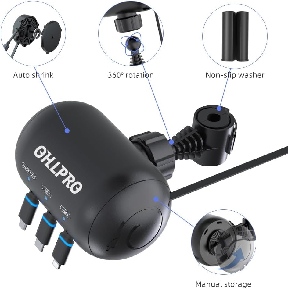 Multi Car Retractable Backseat 3 in 1 Car Charging Station Box Compatible with All Phones | Iphone | Samsung | Uber Taxi Lyft Turo Ride Share Customer Charging Dock Attach to Headrest