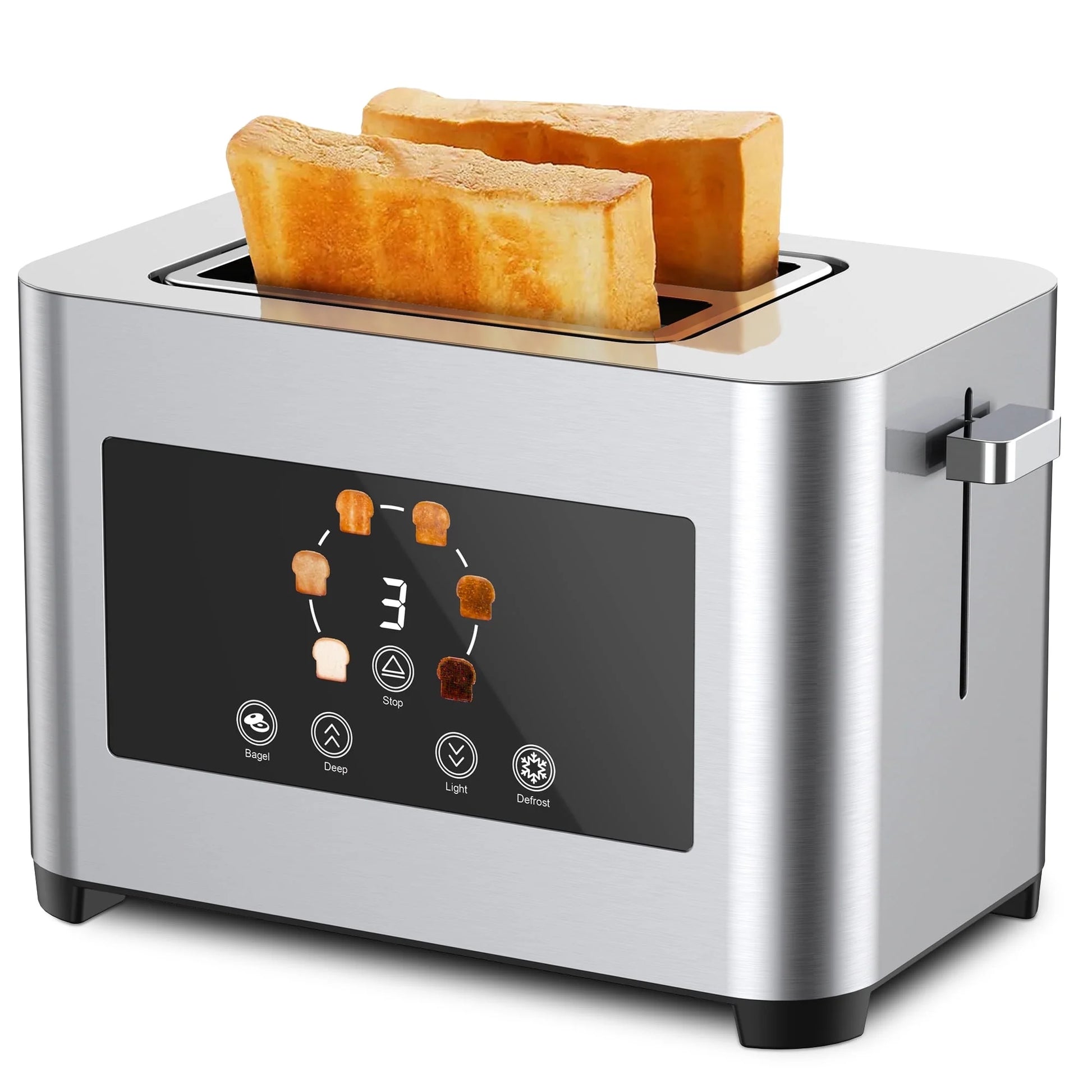 Toaster 2 Slice Wide Slots Touchscreen 6 Shade Settings, Stainless Steel Bread Toaster with Reheat, Cancel, Defrost,New