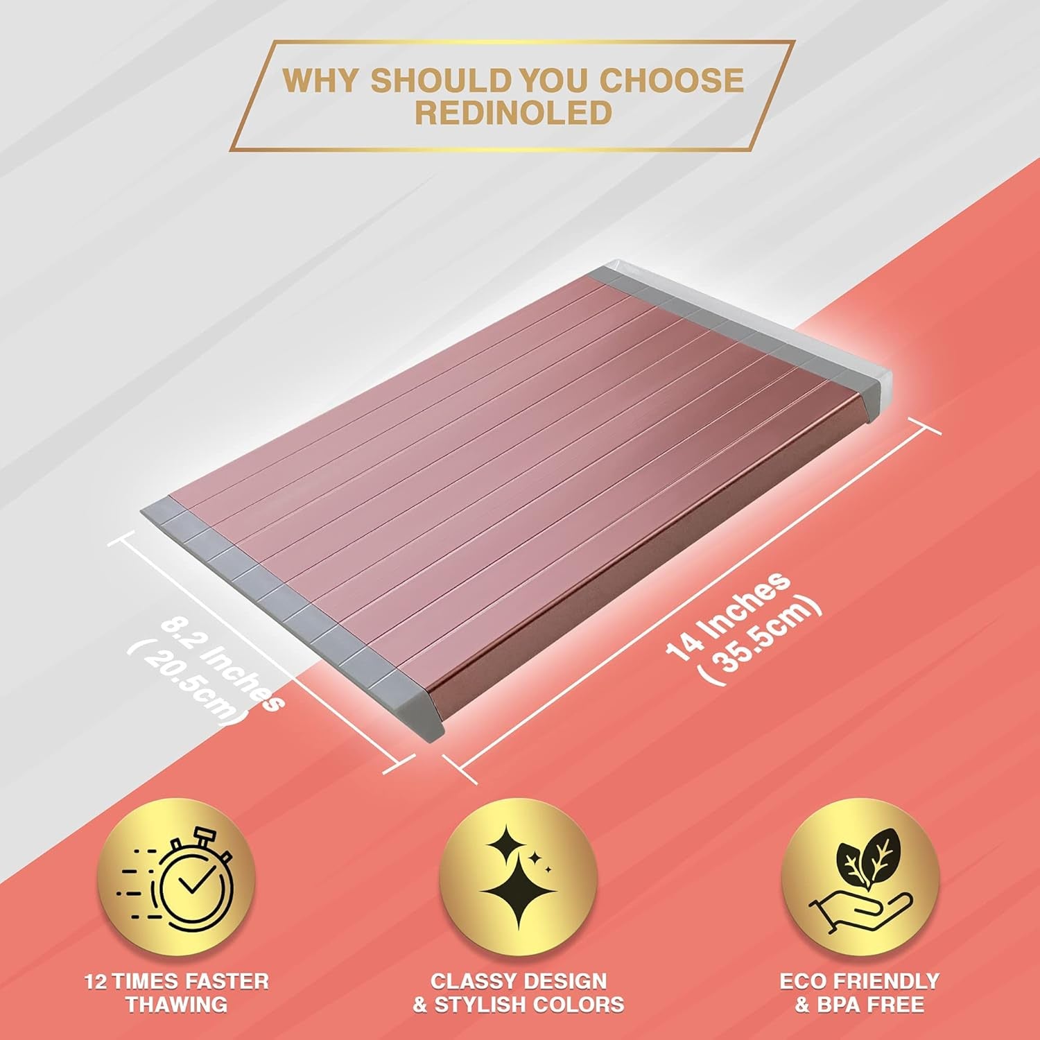 Meat Defroster Tray| BBQ Meat Thawing Tray Large Size| Stylish& Classy Design| Meat Thawing Board | Quick Defrost Tray Thaw Frozen Food, Eco Friendly| Pink