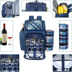 Picnic Backpack for 4 Person with Blanket, Insulated Leakproof Cooler Compartment, Wine Holder, Cutlery Set, Gifts Ideals for Wedding, Housewarming, White Elephant, Bridal Showers(36079-Bl)