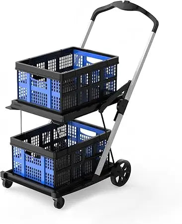 Folding Shopping Cart, 2 Tier Multi Use Mobile Folding Trolley Functional Collapsible Carts with Wheels and Removable Foldings S