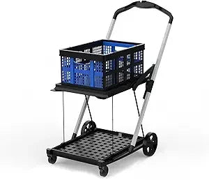 Folding Shopping Cart, 2 Tier Multi Use Mobile Folding Trolley Functional Collapsible Carts with Wheels and Removable Foldings S
