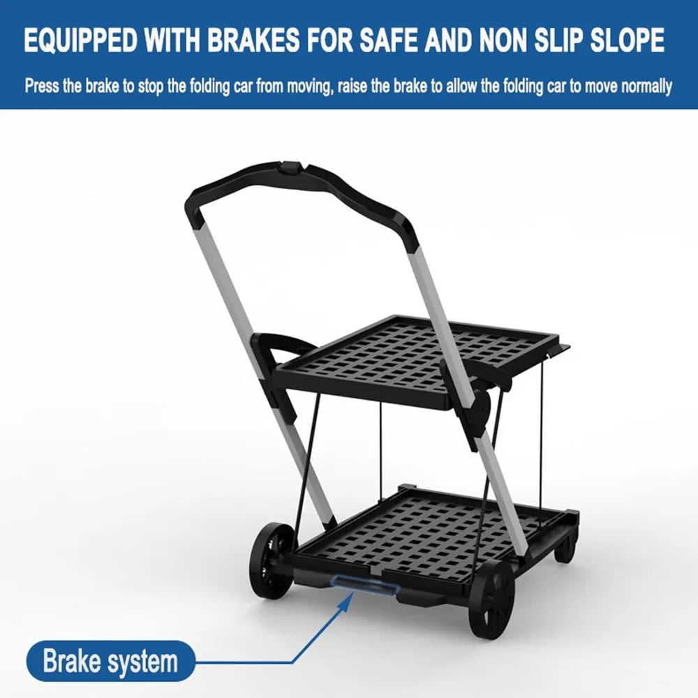 Folding Shopping Cart, 2 Tier Multi Use Mobile Folding Trolley Functional Collapsible Carts with Wheels and Removable Foldings S
