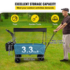 3 Cu. Ft. Steel Extra Large Collapsible Garden Cart with Removable Canopy, Folding Wagon Utility Carts with Wheels