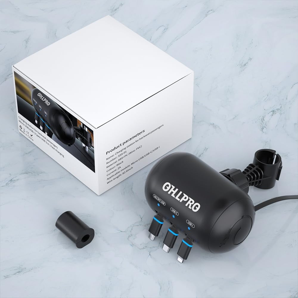 Multi Car Retractable Backseat 3 in 1 Car Charging Station Box Compatible with All Phones | Iphone | Samsung | Uber Taxi Lyft Turo Ride Share Customer Charging Dock Attach to Headrest