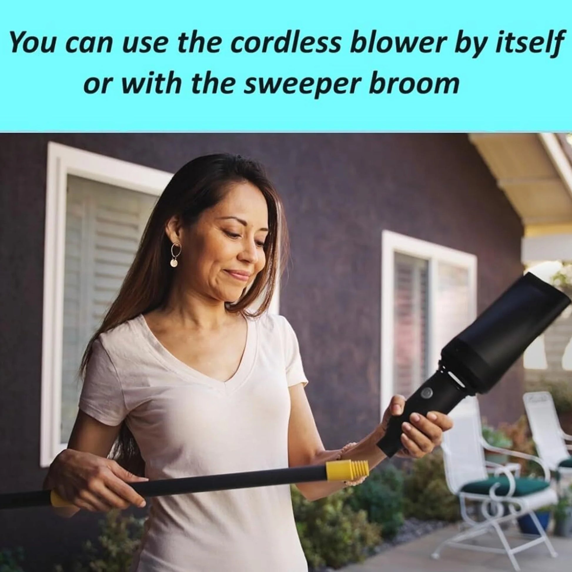 Outdoor Broom with Built-In Lightweight Rechargeable Cordless Leaf Blower | Collapsible Broom for RV, Camping, Deck, Patio or Balcony