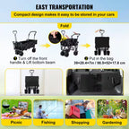 3 Cu. Ft. Steel Extra Large Collapsible Garden Cart with Removable Canopy, Folding Wagon Utility Carts with Wheels