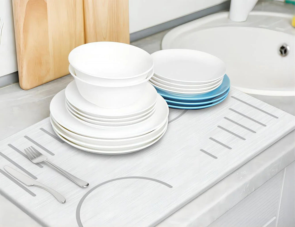 Stone Bath Mat, Super Absorbent Bathroom Mat, Quick Drying Non-Slip Shower Mat 24"X15 White