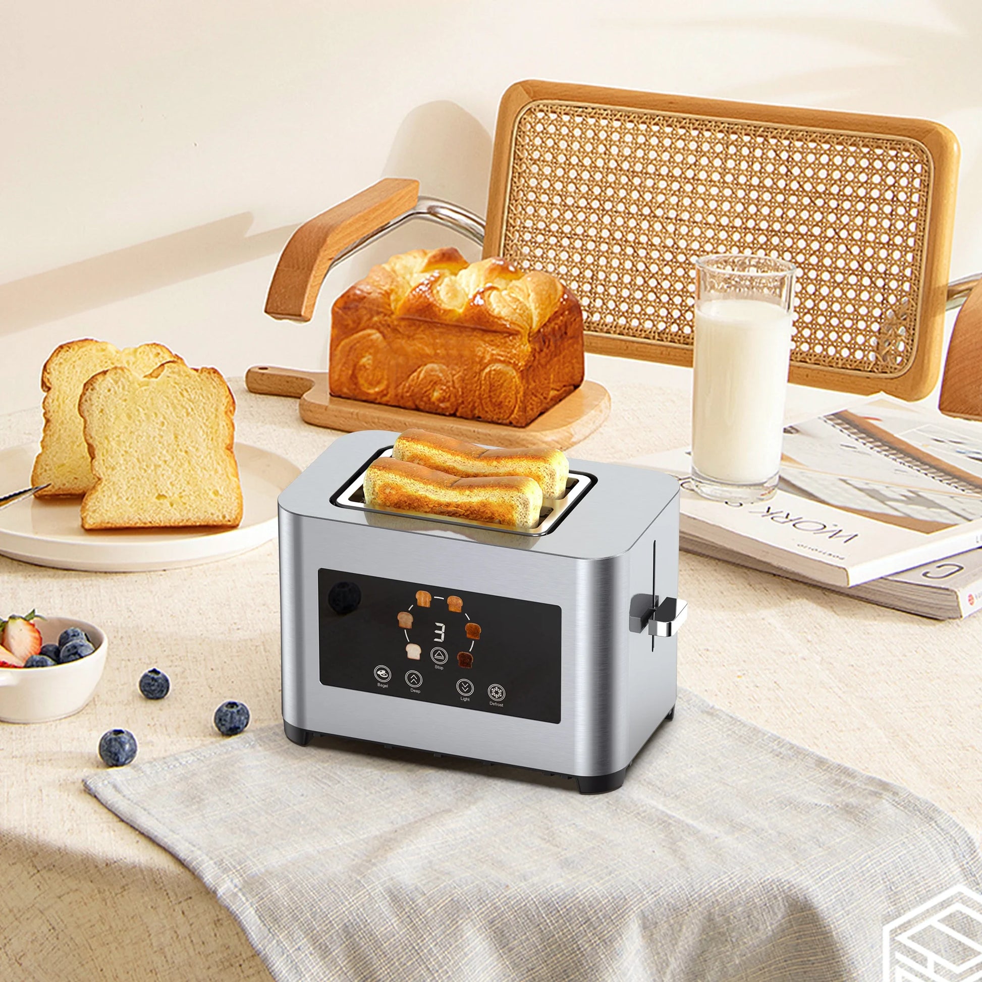 Toaster 2 Slice Wide Slots Touchscreen 6 Shade Settings, Stainless Steel Bread Toaster with Reheat, Cancel, Defrost,New