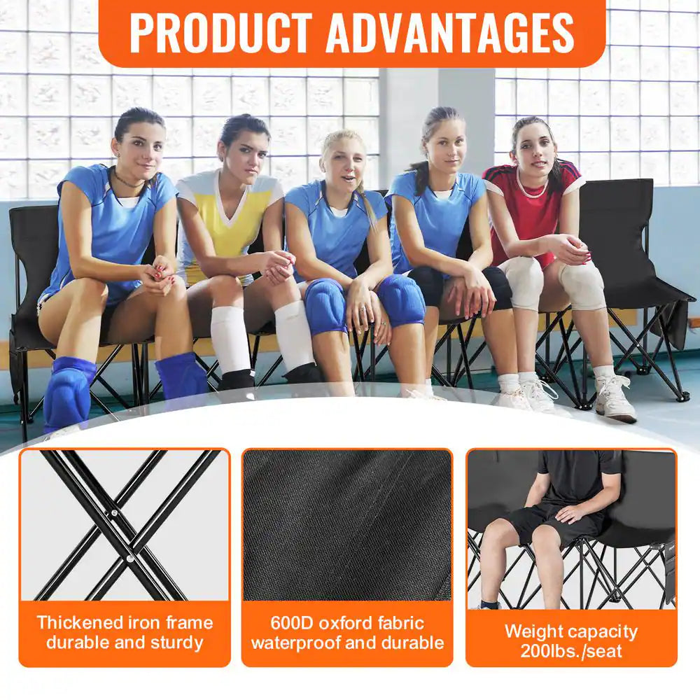 Portable Folding Bench, 6 Seats Sideline Outdoor Camping Aluminum Bench Chair with Carry Bag and Backrest, Black