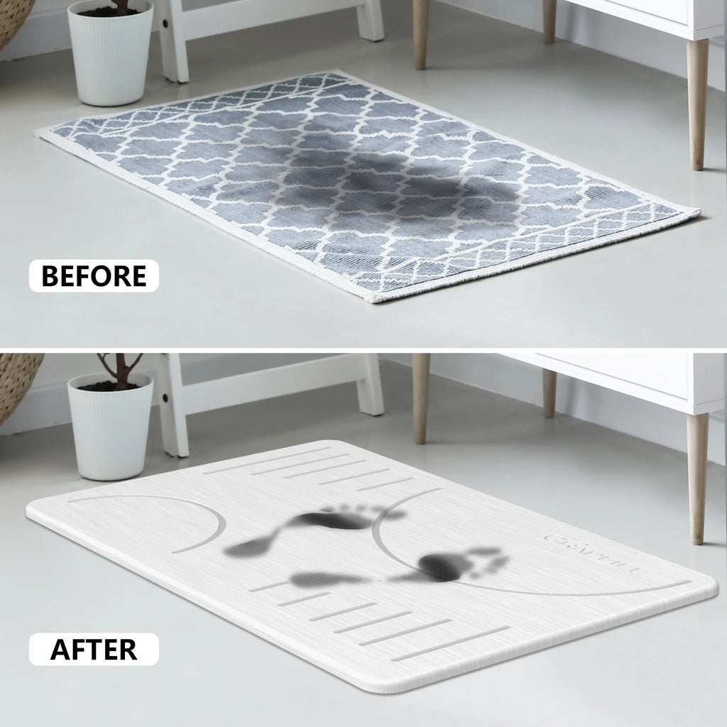 Stone Bath Mat, Super Absorbent Bathroom Mat, Quick Drying Non-Slip Shower Mat 24"X15 White